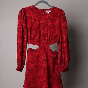 Rahi Ruby Red Flora Cutout Waist Mini Dress